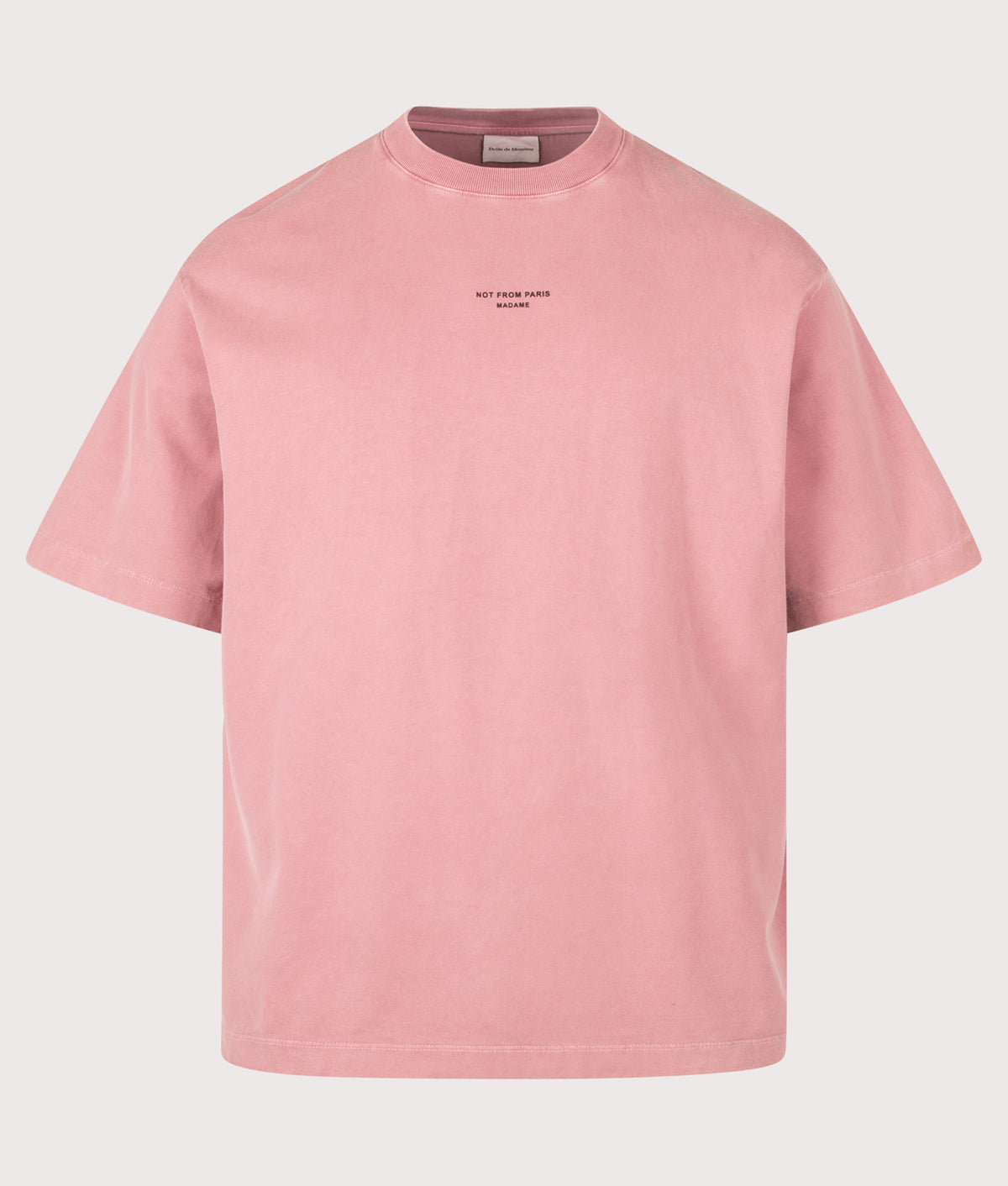 Drôle de Monsieur Relaxed Fit Classic Slogan T-Shirt in Dark Pink at EQVVS Menswear. Front shot.