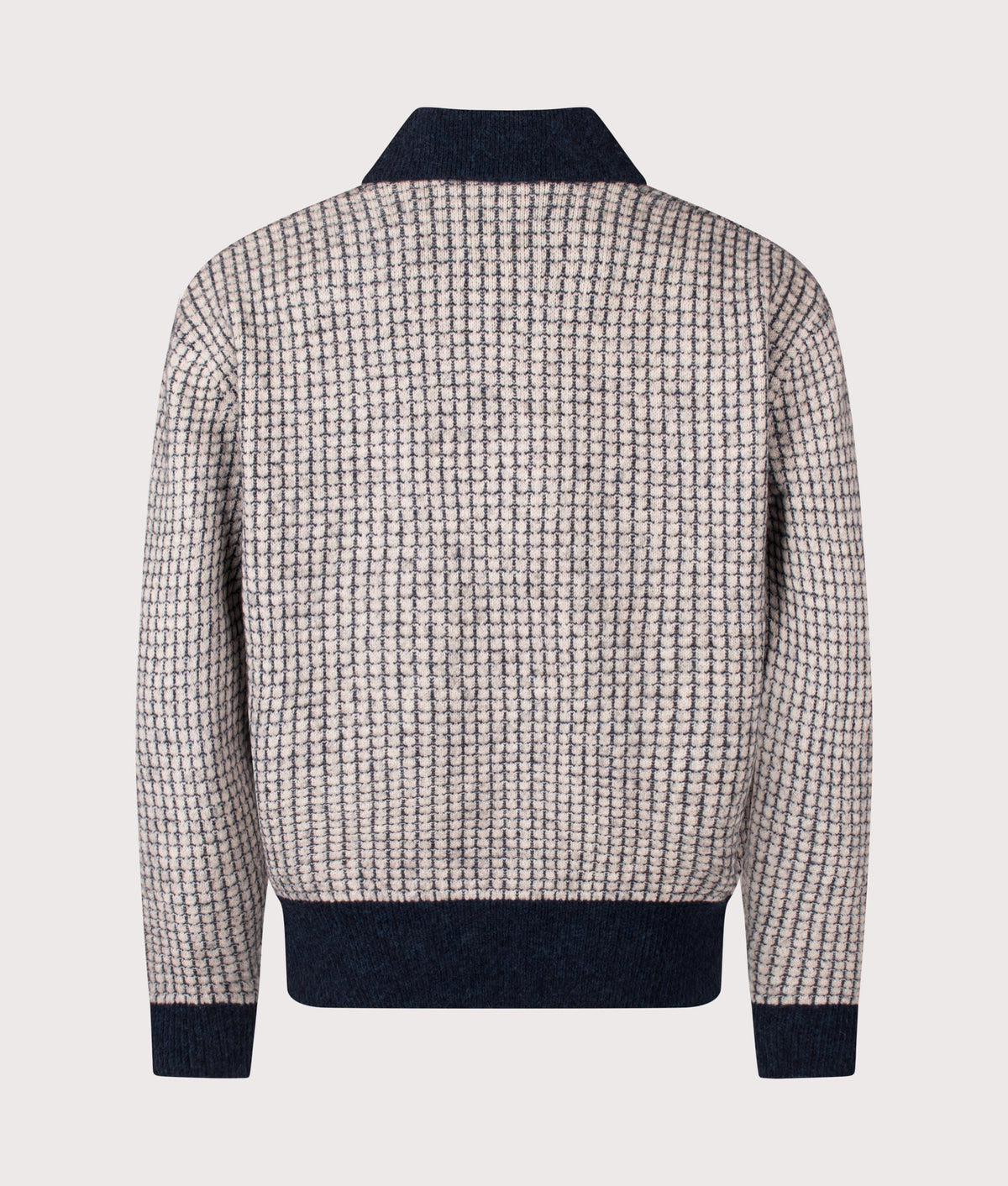 Drôle de Monsieur Relaxed Fit Drôle Patch Waffle Knit Cardigan in Navy at EQVVS Menswear. Back shot.