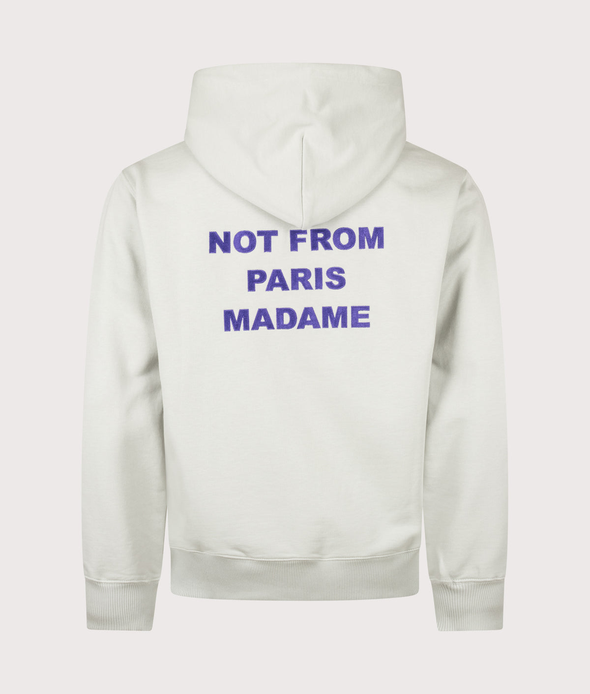 Drôle de Monsieur Relaxed Fit Bold Slogan Hoodie in Grey at EQVVS Menswear. Back shot.