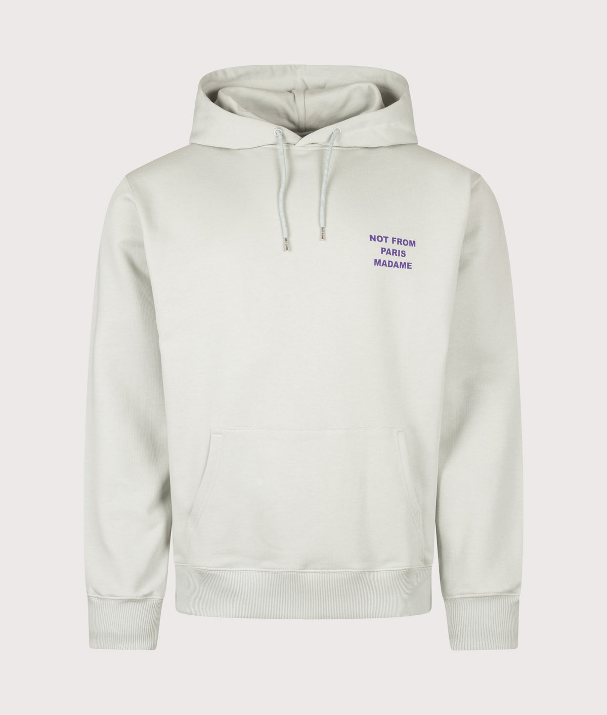 Drôle de Monsieur Relaxed Fit Bold Slogan Hoodie in Grey at EQVVS Menswear. Front shot.