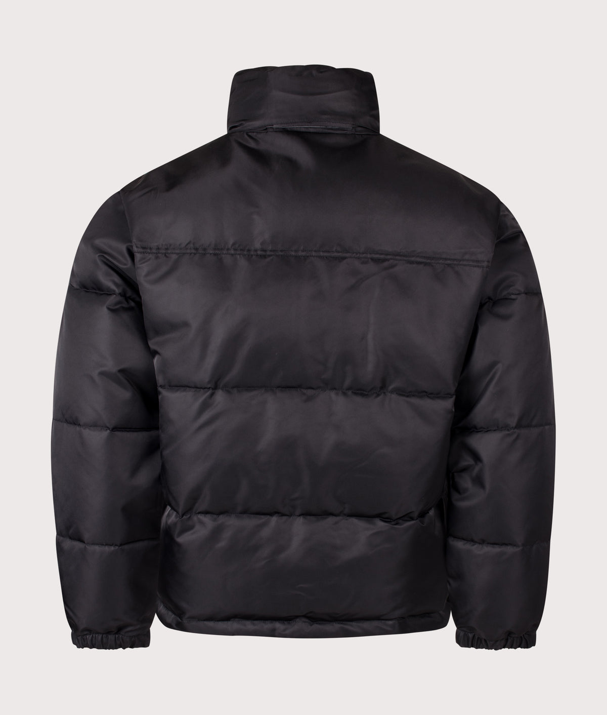 Drôle de Monsieur Relaxed Fit Slogan Puffer Jacket in Black at EQVVS Menswear. Back shot.