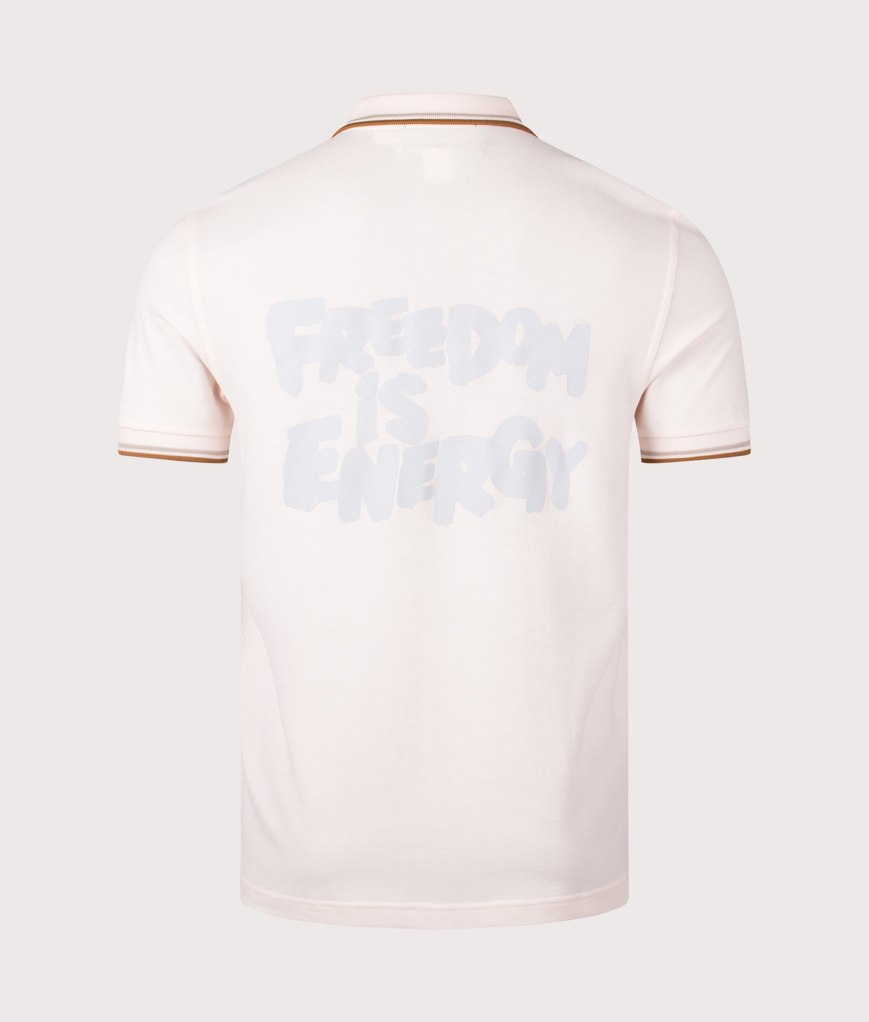COMME des GARÇONS x Fred Perry Freedom is Energy Polo Shirt. Shot by EQVVS. Back shot.