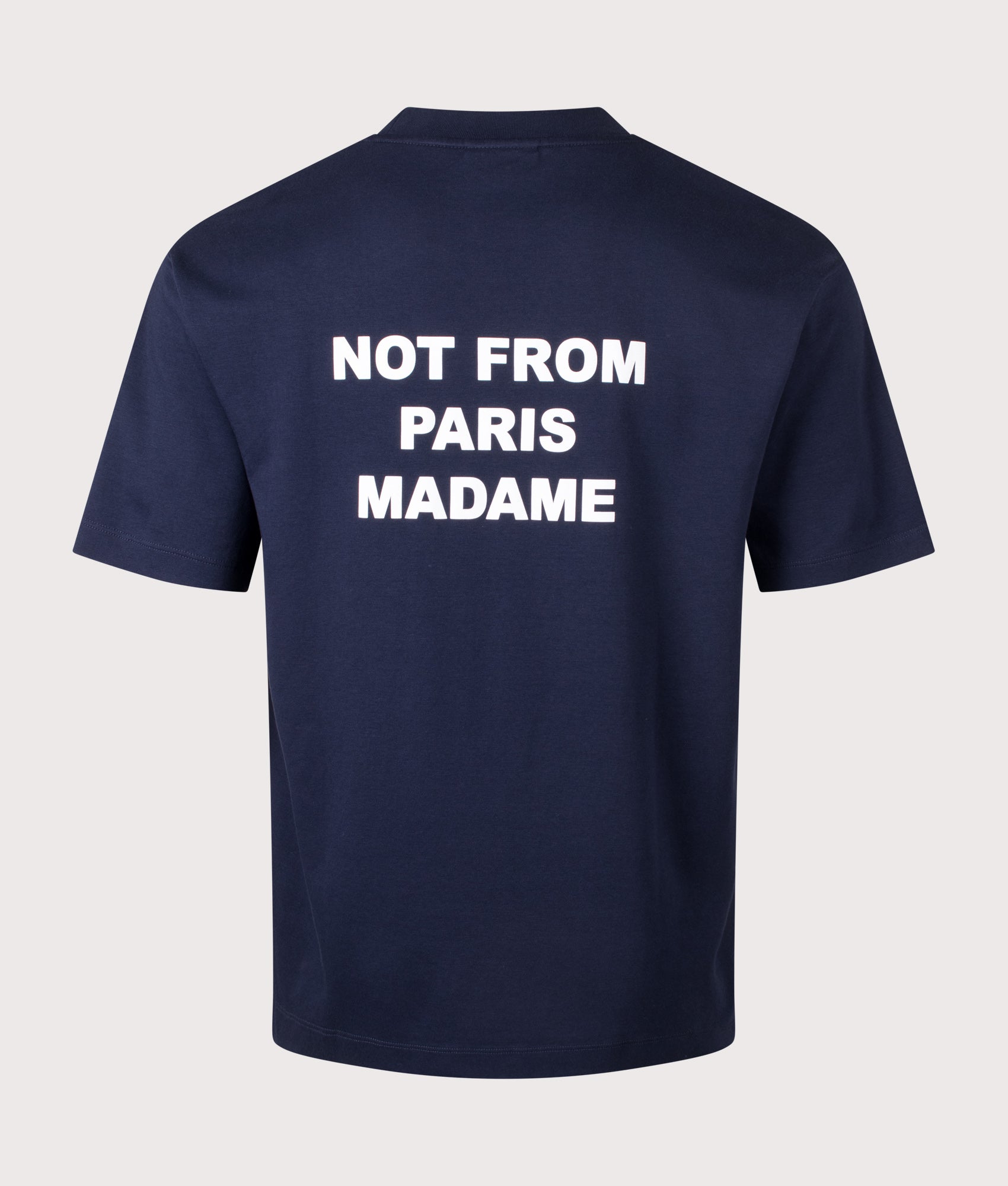Slogan T-Shirt in Navy by Drôle de Monsieur. Shot by EQVVS. Back Shot.
