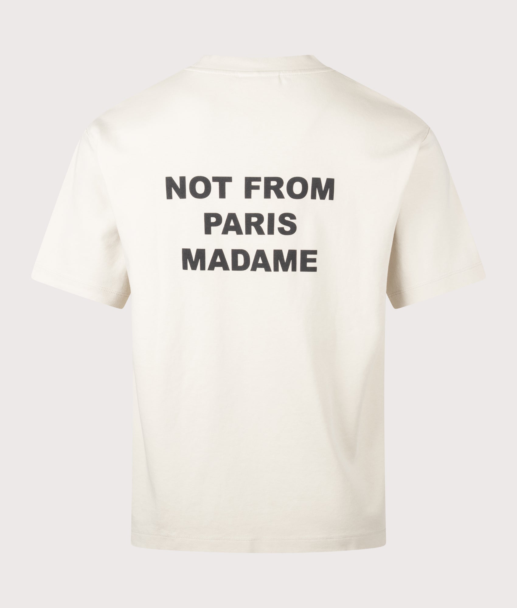Drôle de Monsieur Slogan T-Shirt in Mastic at EQVVS Menswear. Back shot.