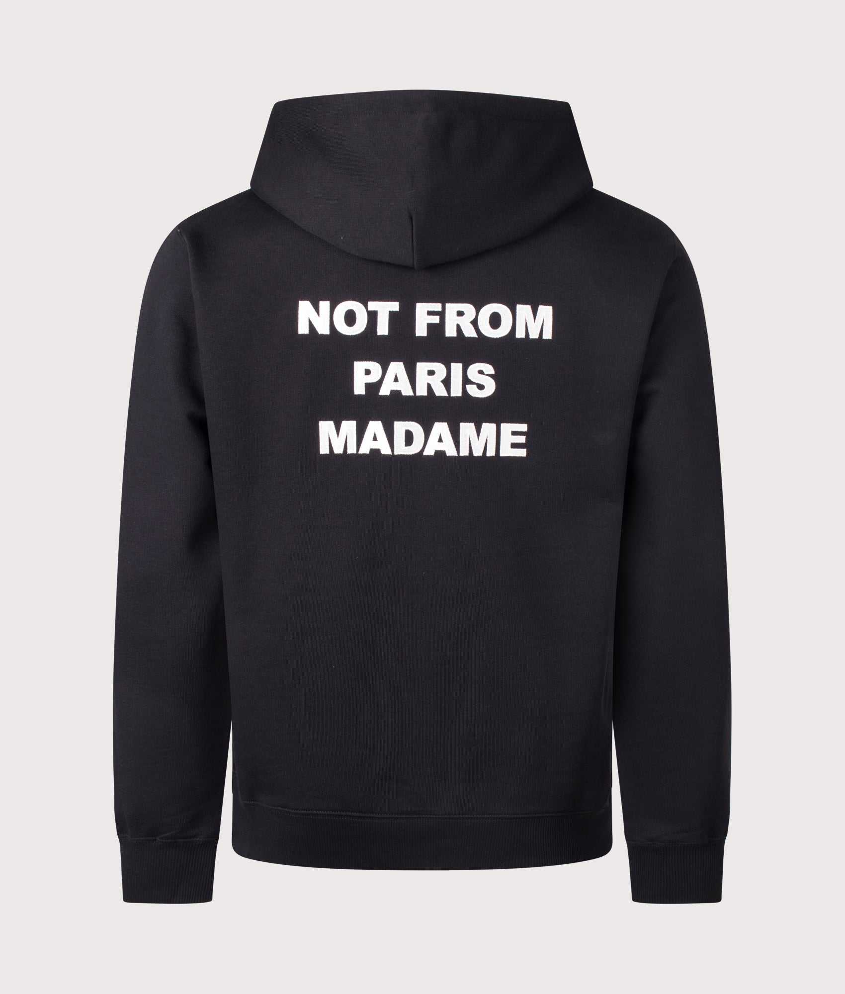 Slogan Hoodie in Black by Drôle de Monsieur. Shot by EQVVS. Back shot.
