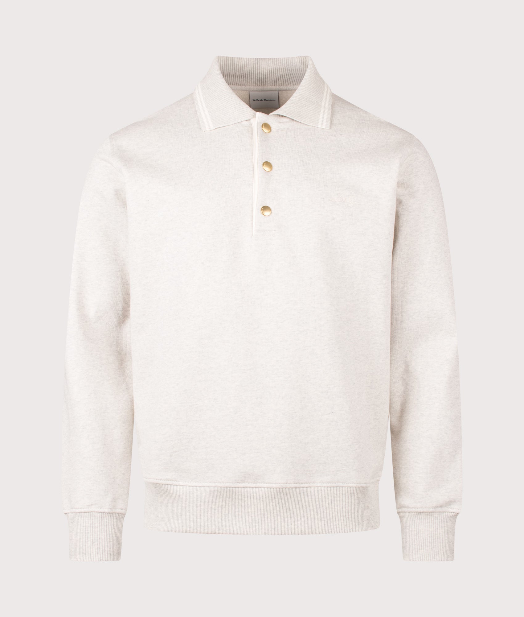 Drôle de Monsieur Drôle Long Sleeve Polo Shirt in Grey at EQVVS Menswear. Front shot.