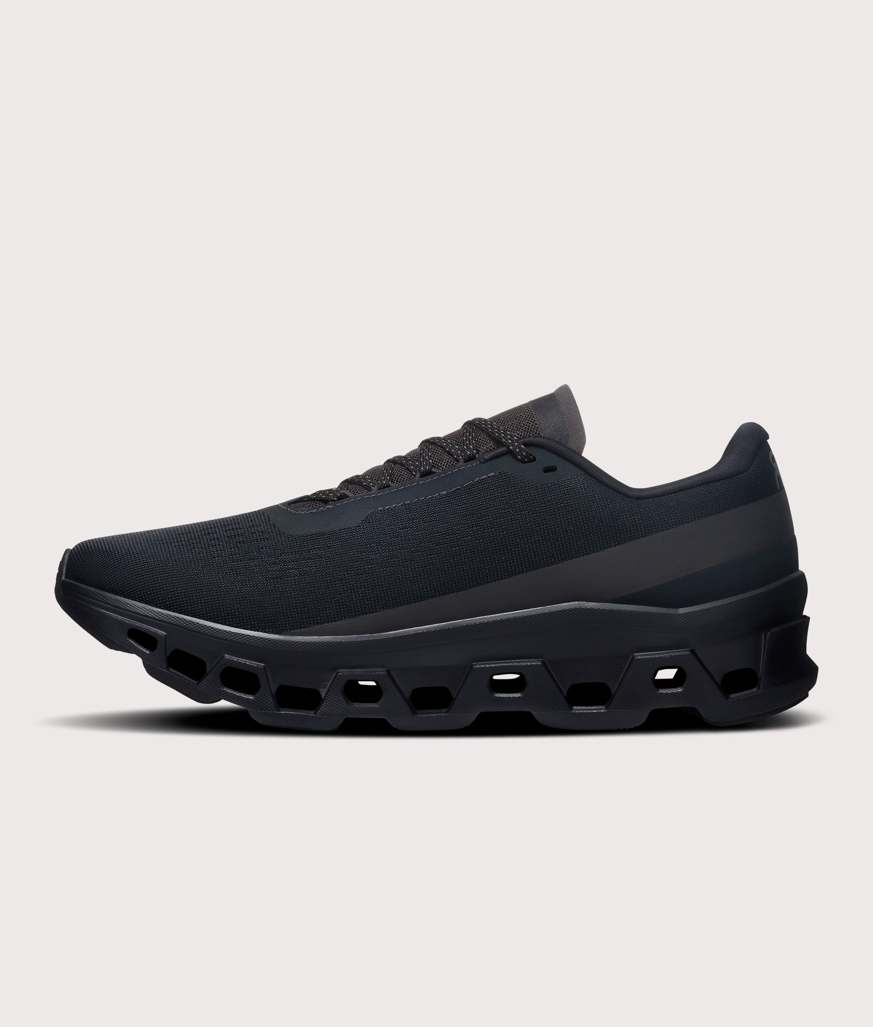 On Cloudmonster 1 Sneakers in Black/Black at EQVVS Menswear. Inside shot.