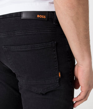 BOSS Slim Fit Delaware BC-L-P Jeans in Black Detail Shot at EQVVS