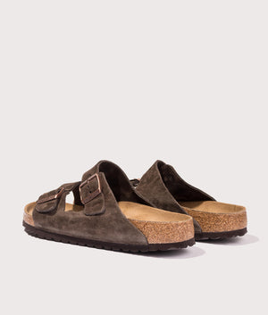Arizona Suede Leather Sandals by Birkenstock in Mocha. Shot y EQVVS. Front detail shot.