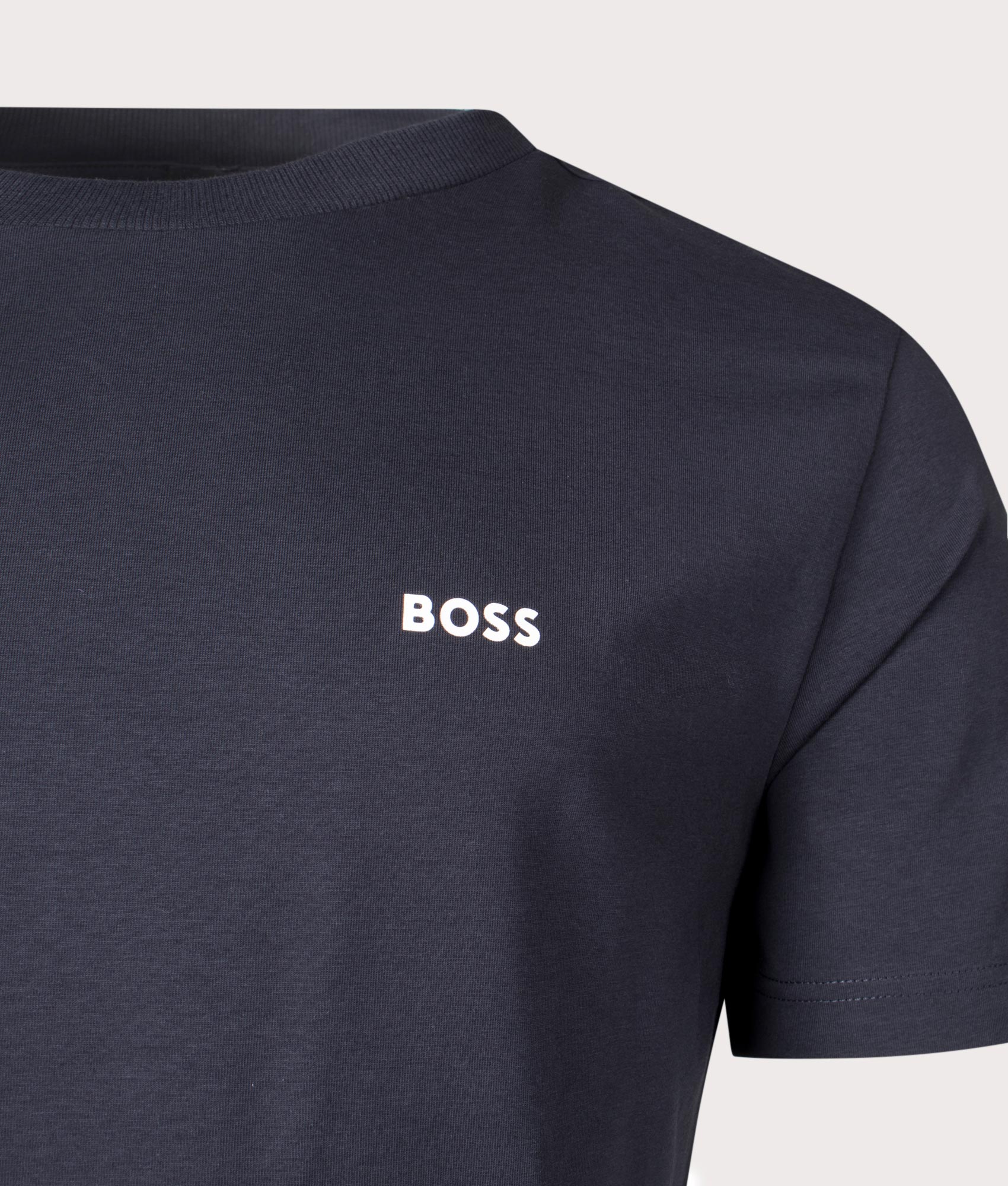 Boss green Relaxed Fit Stretch T-Shirt in 402 dark blue detail shot at EQVVS
