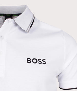 Boss green Paddy Pro Polo Shirt in 100 white logo shot at EQVVS