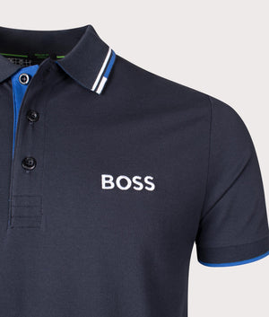 Boss green Paddy Pro Polo Shirt in 402 dark blue detail shot at EQVVS