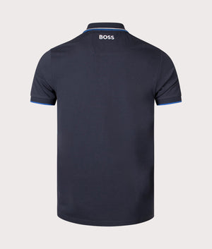 Boss green Paddy Pro Polo Shirt in 402 dark blue back detail shot at EQVVS