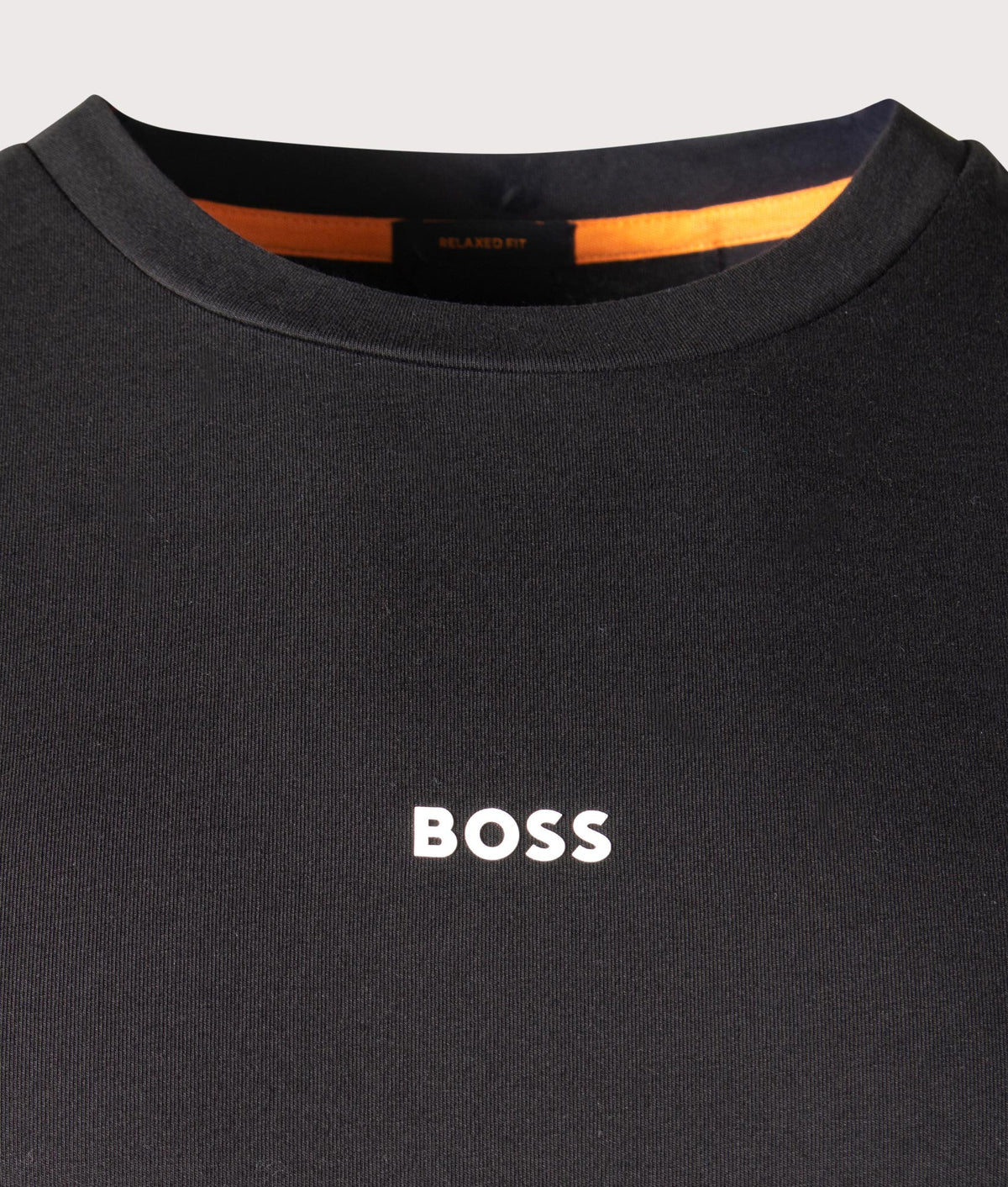 BOSS Relaxed Fit TChup T-Shirt in Black at EQVVS Menswear. Detail shot.