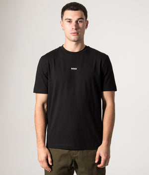 BOSS Relaxed Fit TChup T-Shirt in Black at EQVVS Menswear. Model front shot.