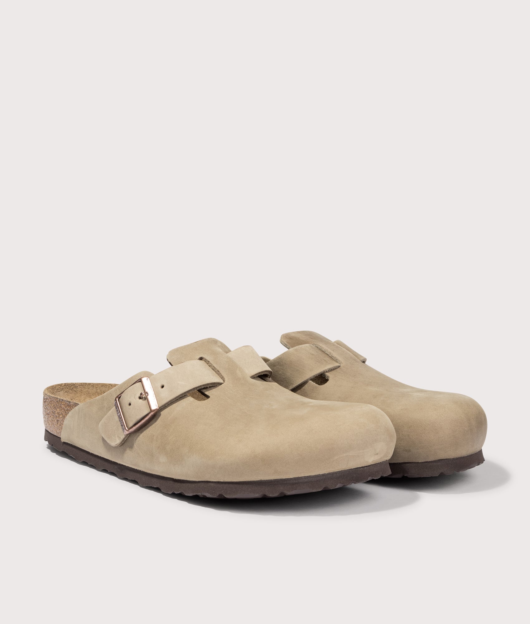 Boston Natural Leather Oiled Clogs by Birkenstock in Tobacco Brown. Shot by EQVVS. Front detail shot.