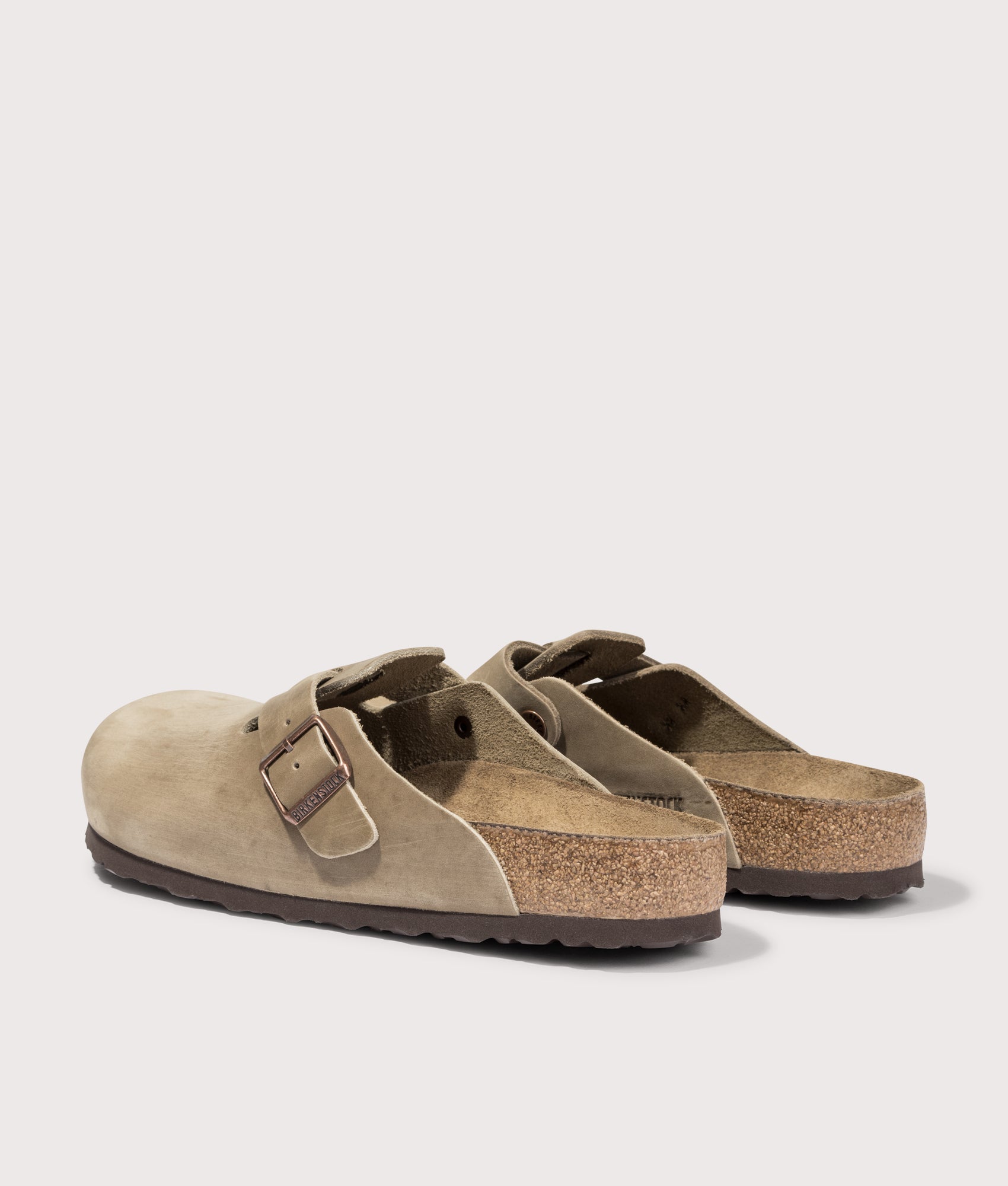 Boston Natural Leather Oiled Clogs by Birkenstock in Tobacco Brown. Shot by EQVVS. Back detail shot.