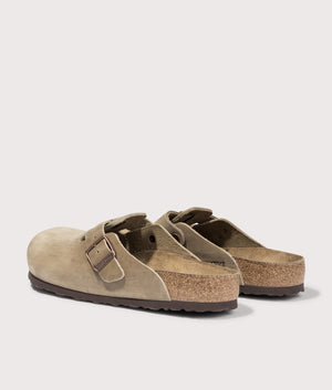 Boston Natural Leather Oiled Clogs by Birkenstock in Tobacco Brown. Shot by EQVVS. Back detail shot.