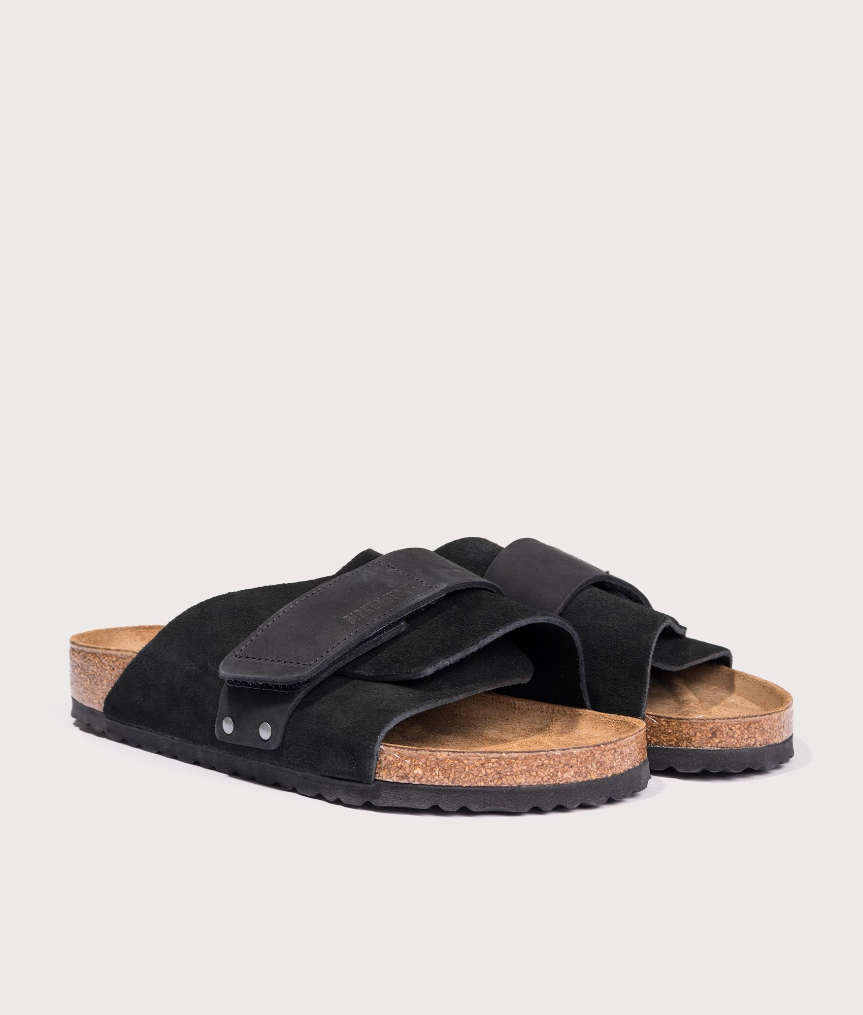 Kyoto Nubuck Leather / Suede Sandals. Shot by EQVVS. Front shot.