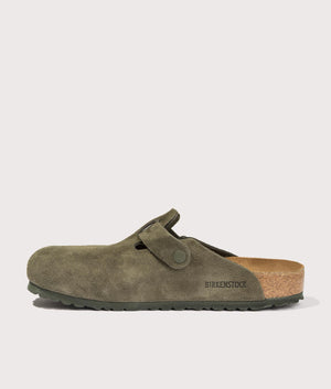 Boston Suede Leather Clogs by Birkenstock in Thyme. Shot by EQVVS. Back shot.