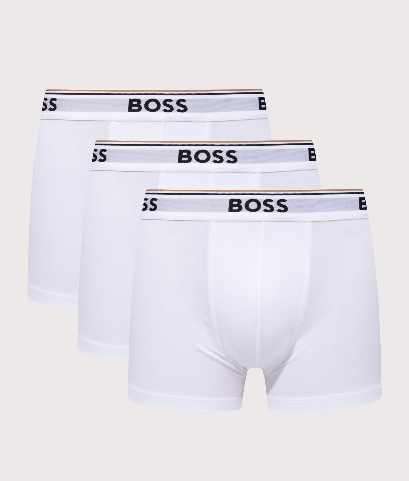 Regular Fit Power Trunks 3 Pack in White | 100% Cotton Stretch | BOSS | EQVVS | Front shot 
