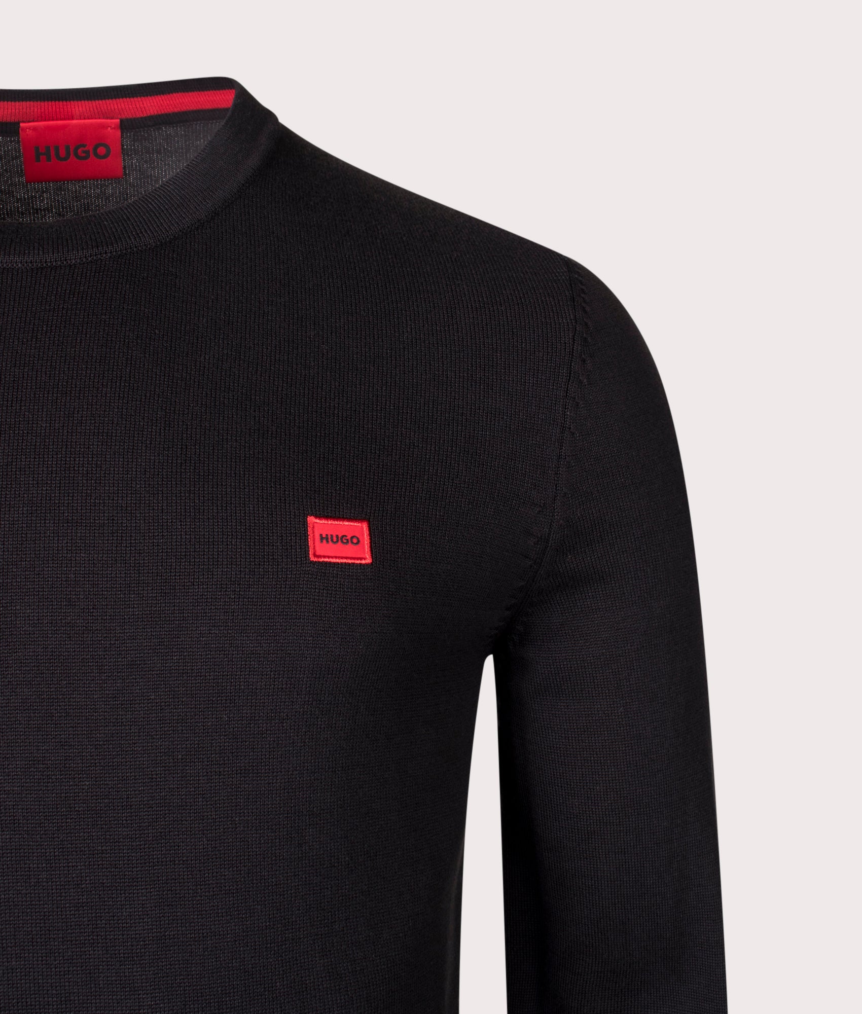 HUGO San Cassius C1 Jumper in Black at EQVVS Menswear. Detail shot.