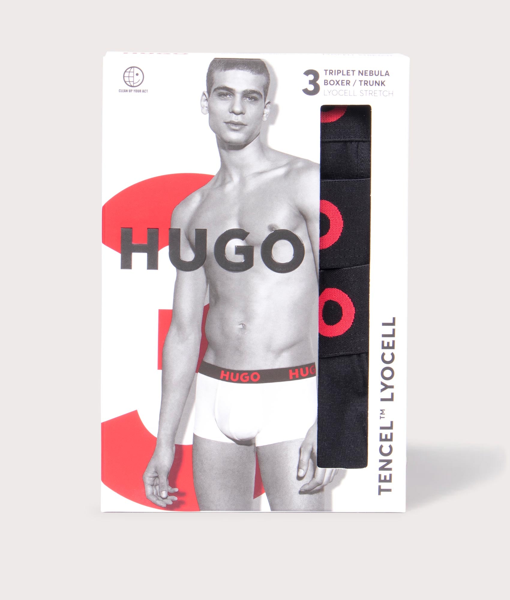 3 Pack Triplet Nebula Trunks in Black by HUGO. EQVVS Pack Shot.