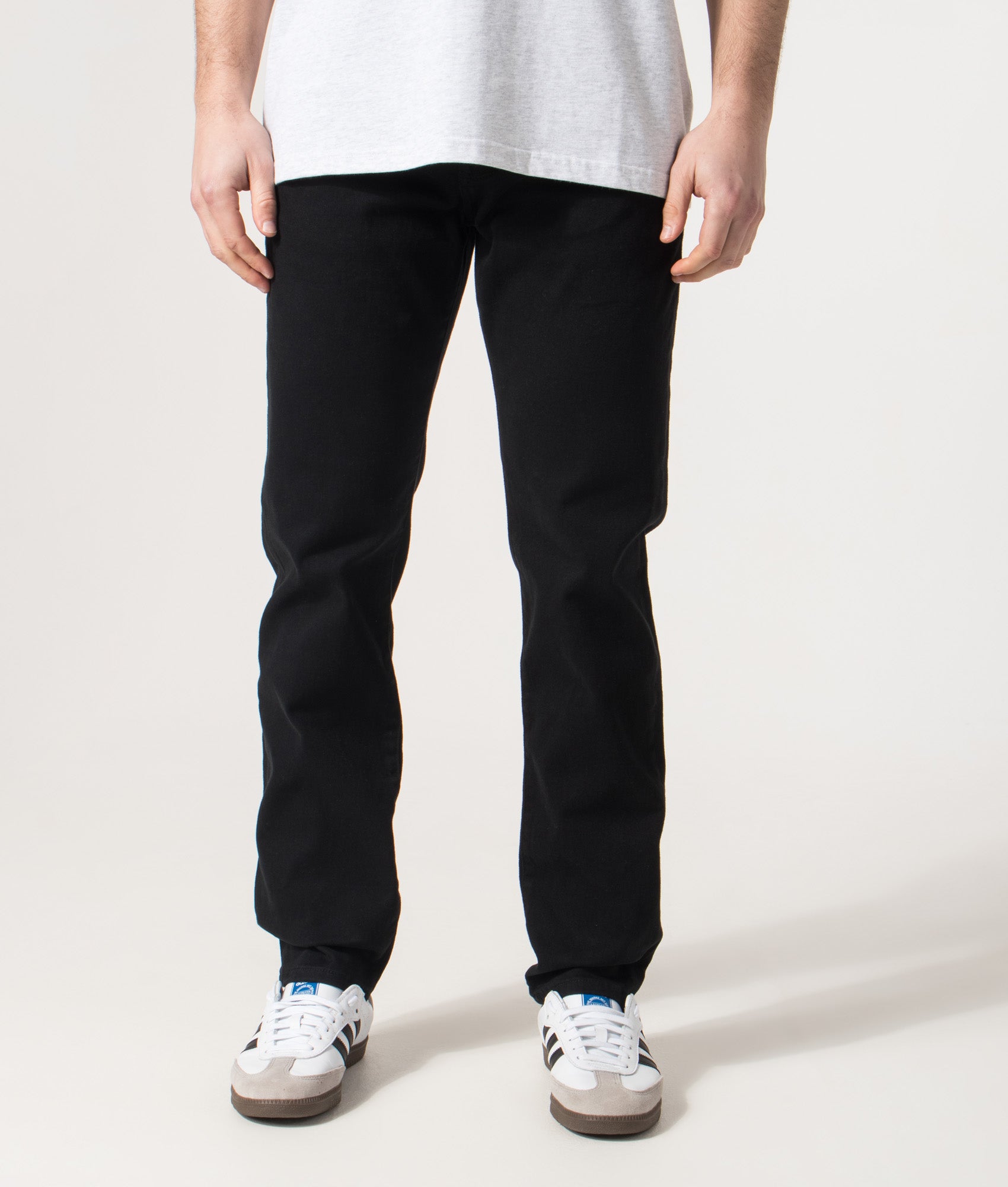 BOSS Regular Fit Maine BC-C Jeans in Black at EQVVS Menswear. Front model shot 