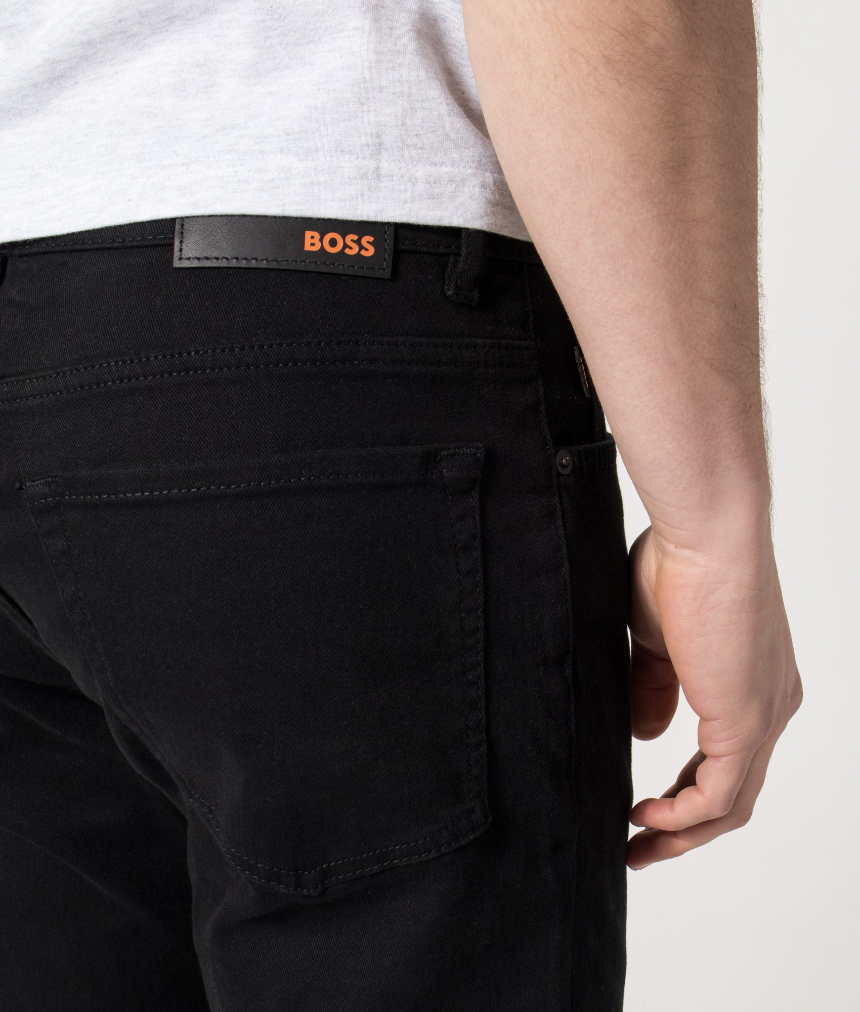 BOSS Regular Fit Maine BC-C Jeans in Black at EQVVS Menswear.  Back detail shot 