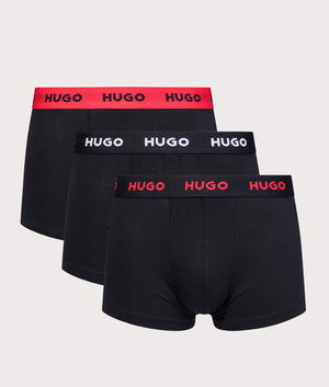 HUGO Trunk Triplet Pack in Black with Red and White Bands Front Shot at EQVVS