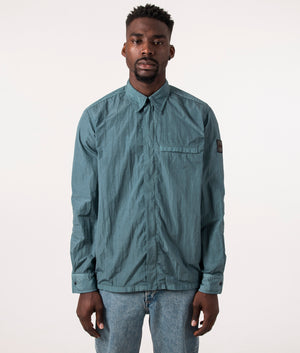 Garment-Dyed-Laio-Crinkled-Overshirt-Open-Green-BOSS-EQVVS-Front-Image