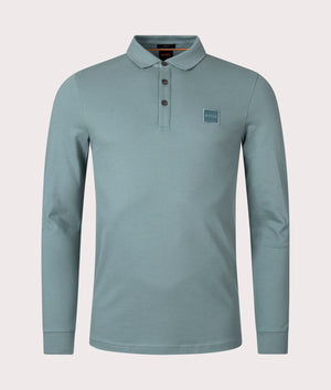 Slim-Fit-Long-Sleeve-Passerby-Polo-Shirt-Open-Green-BOSS-EQVVS-Front-Image