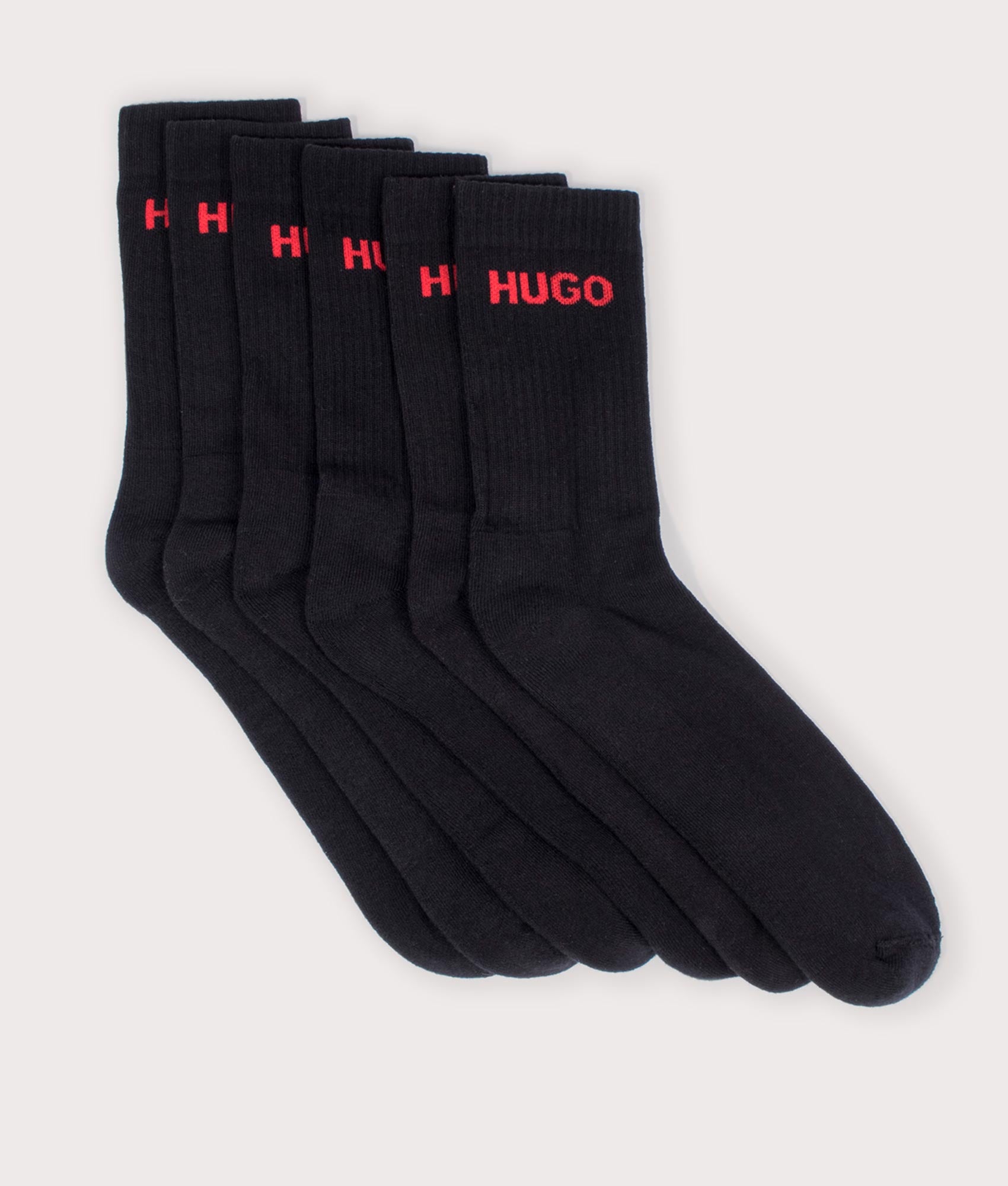 Six Pack of Quarter Length Rib Logo CC Socks Black | HUGO | EQVVS