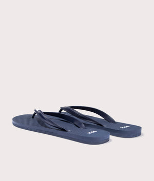 BOSS Tracy Flip Flops in Dark Blue. Back angle shot at EQVVS.