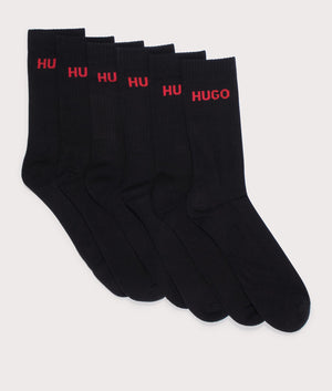 HUGO 6 Pack Rib Logo Socks in Black Front Shot EQVVS