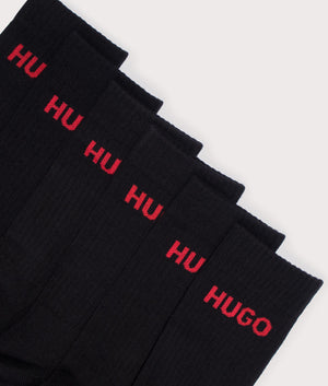 HUGO 6 Pack Rib Logo Socks in Black Detail Shot EQVVS