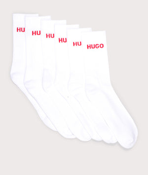 HUGO 6 Pack Rib Logo Socks in White Front Shot EQVVS
