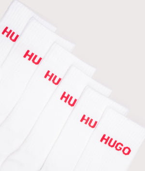 HUGO 6 Pack Rib Logo Socks in White Detail Shot EQVVS