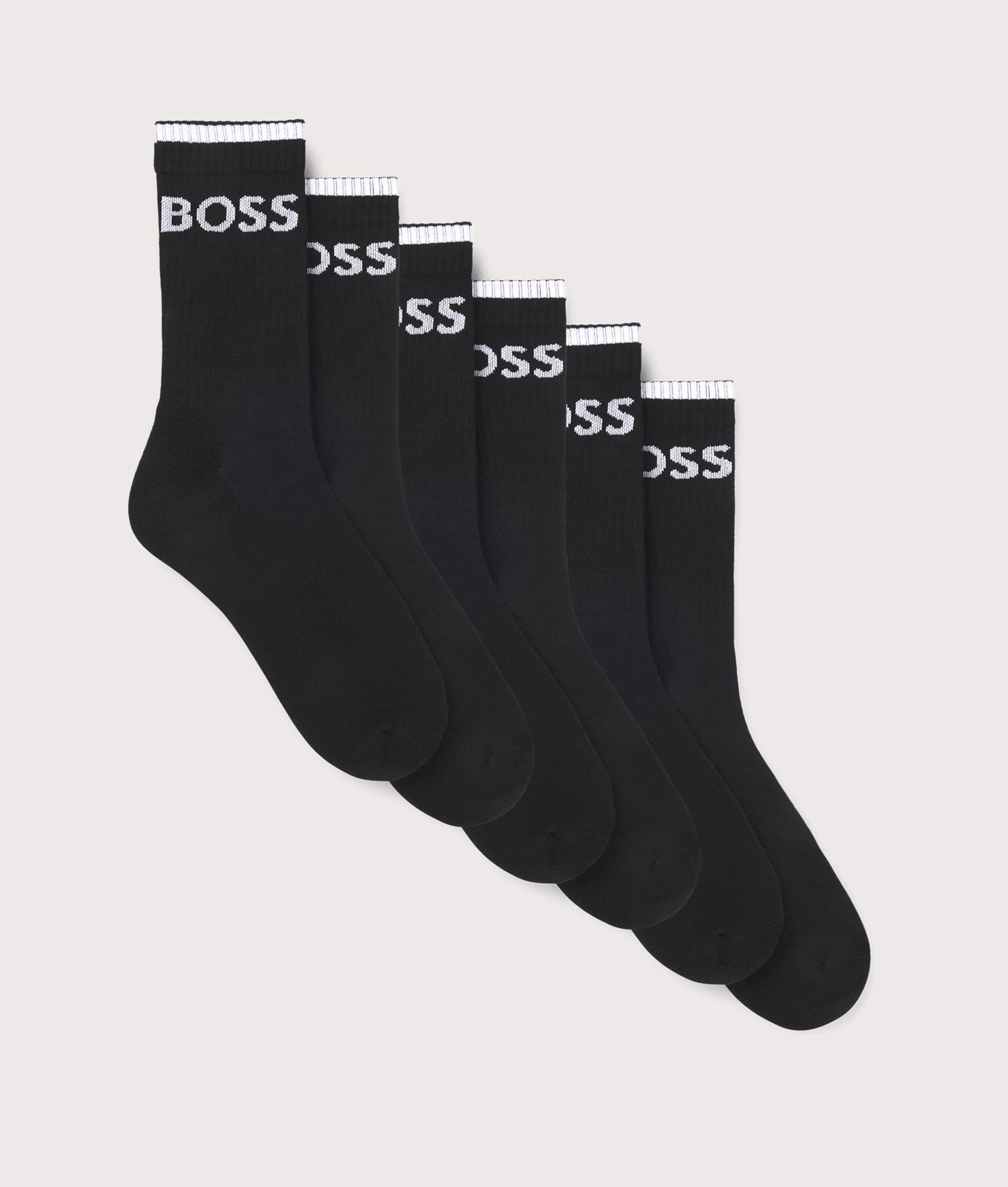 QS Stripe Socks 6 Pack in White | BOSS | EQVVS | Side shot 