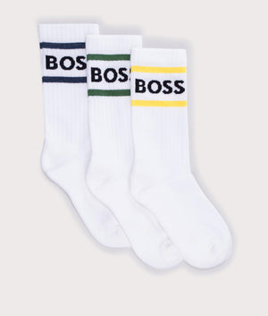 BOSS Three Pack of Short Rib Stripe Logo Socks Narural EQVVS