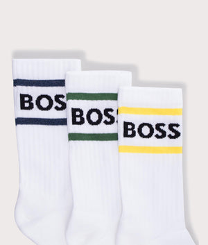 BOSS Three Pack of Short Rib Stripe Logo Socks Narural Detail EQVVS