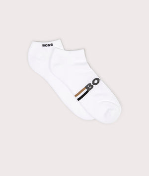 2Pack Plush Iconic Ankle Socks in White by Boss. EQVVS Flat shot.