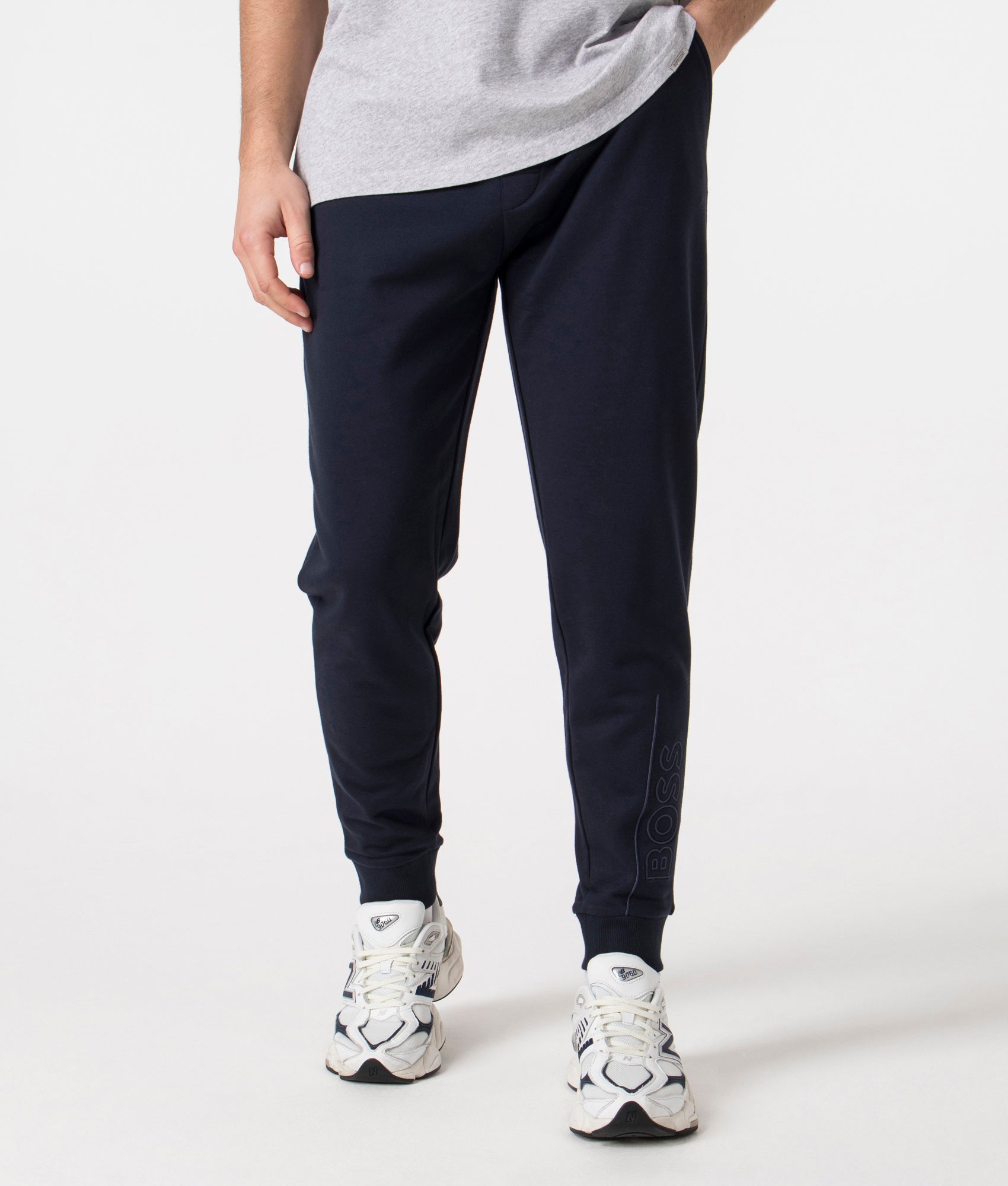 BOSS Fashion Joggers in Dark Blue, 100% Cotton Front Shot at EQVVS