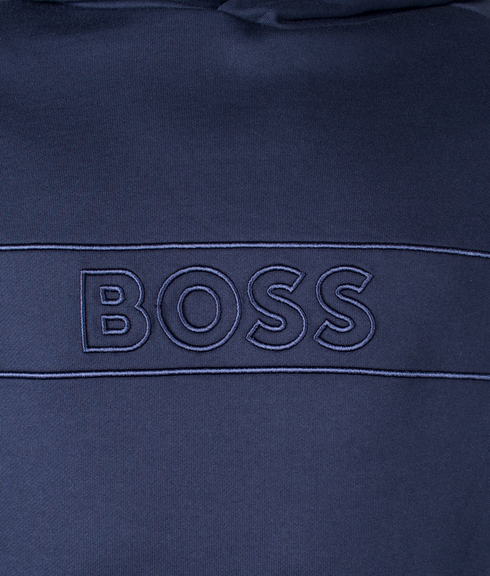 BOSS Fashion Hoodie in Dark Blue detail shot at EQVVS