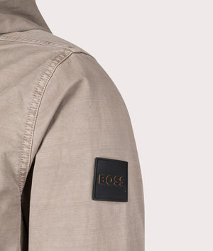 BOSS Loghy Overshirt in Open Brown Detail Shot at EQVVS