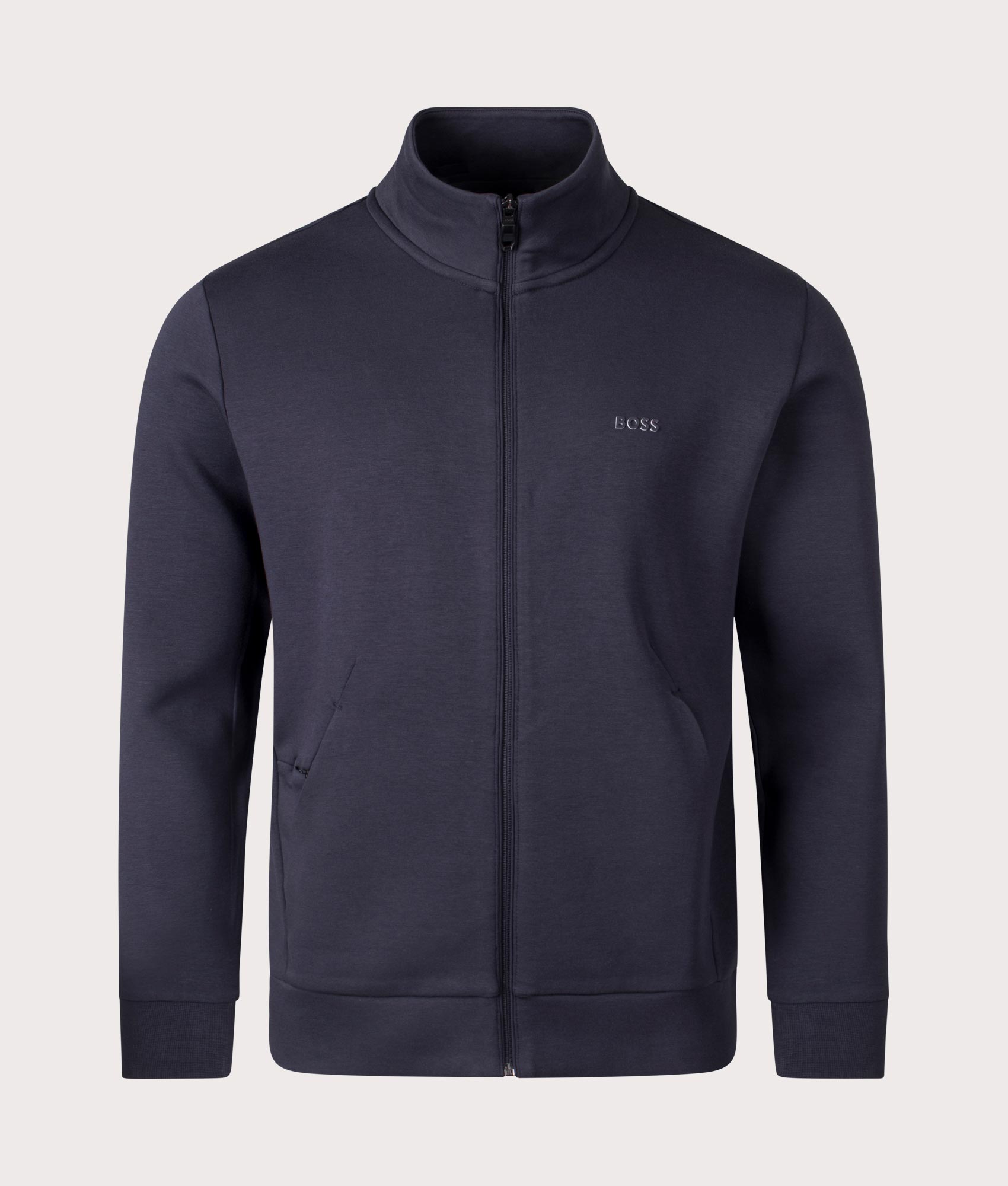 BOSS Skaz Track Top in Dark Blue at EQVVS Menswear. Front shot.