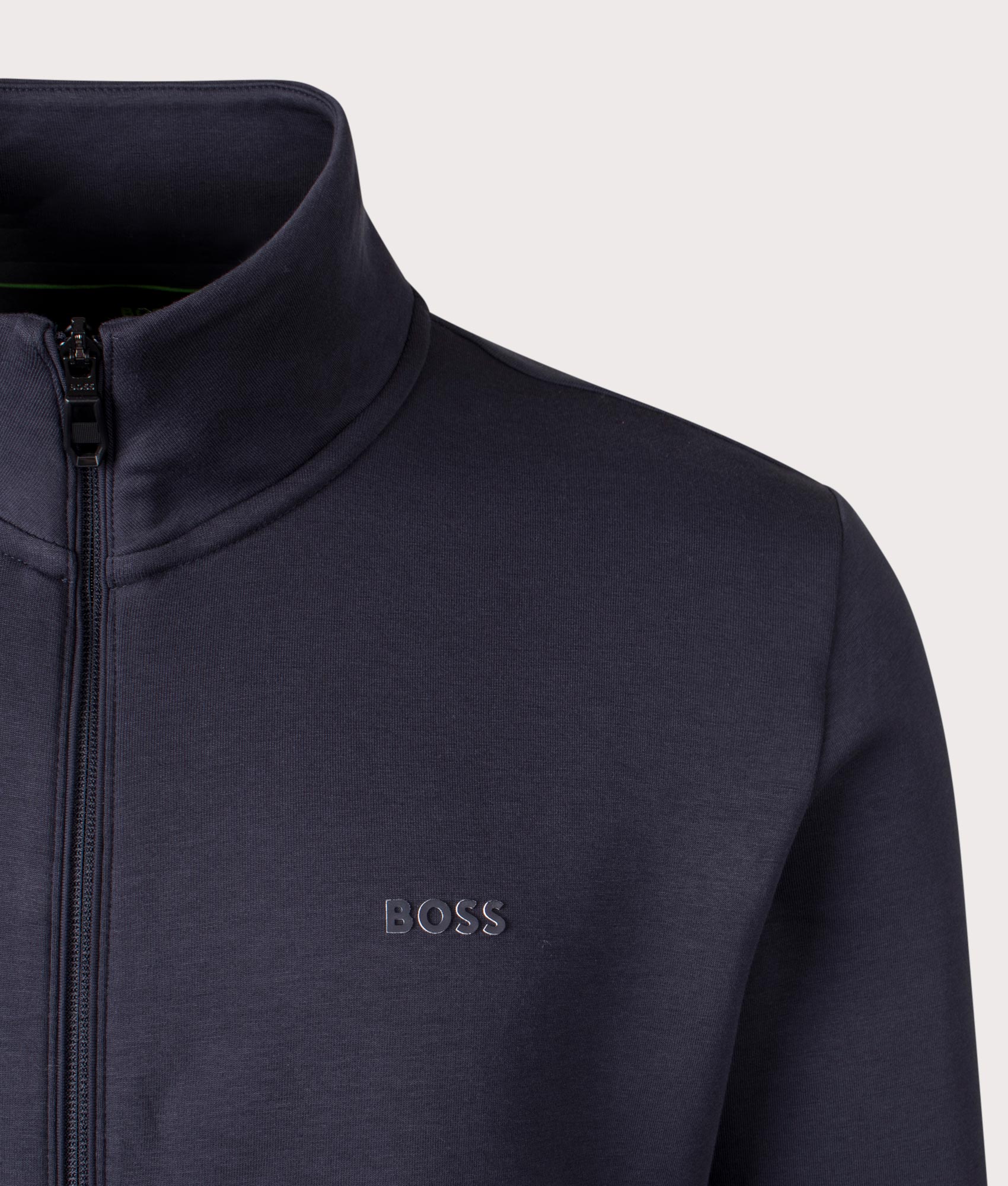 BOSS Skaz Track Top in Dark Blue at EQVVS Menswear. Detail shot.