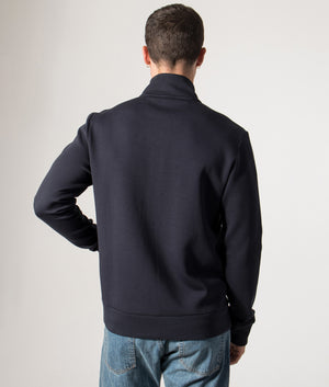 BOSS Skaz Track Top in Dark Blue at EQVVS Menswear. Model back shot.