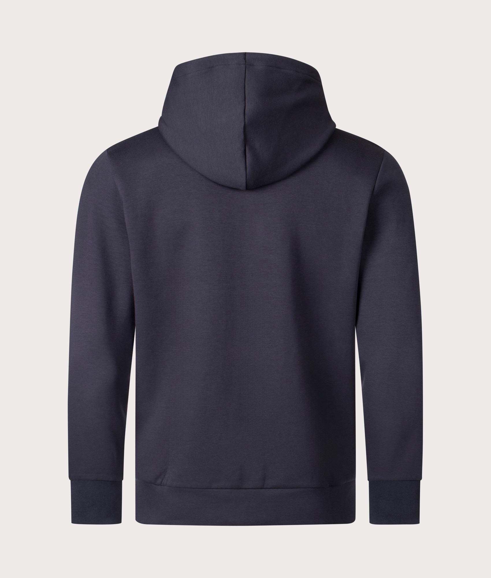 BOSS Zip Through Saggy Hoodie in Dark Blue at EQVVS Menswear. Back shot.