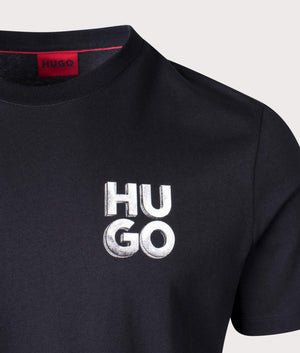 HUGO Detzington241 T-Shirt in Black with Chest Logo Detail Shot at EQVVS